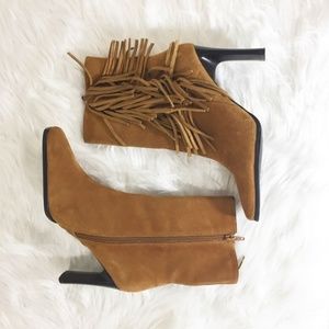 Camel Tan Suede Fringe Booties Size 7